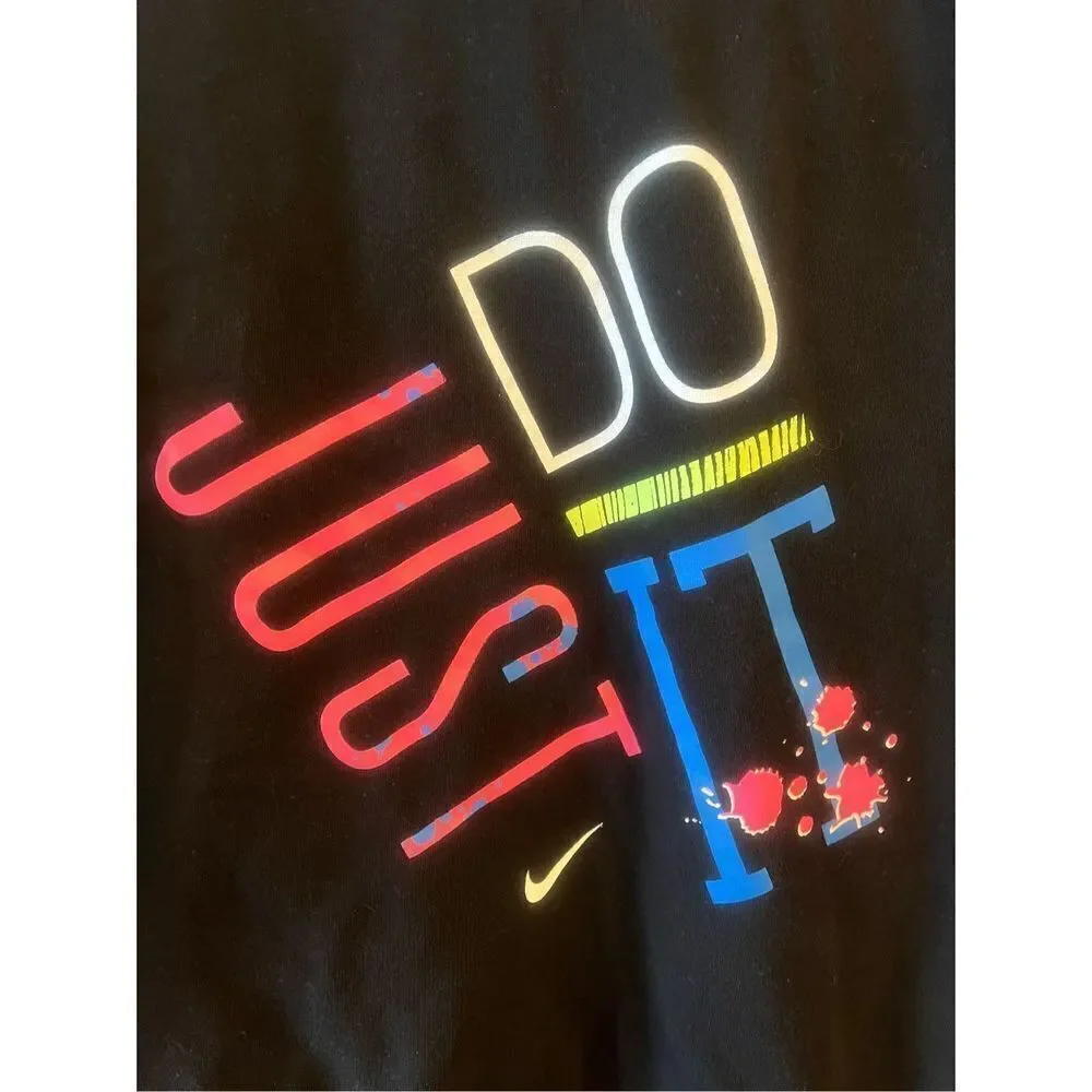 NIKE JUST DO IT Sweatshirt VINTAGE Women’s XS Black Day Glow Logo RARE (1154)